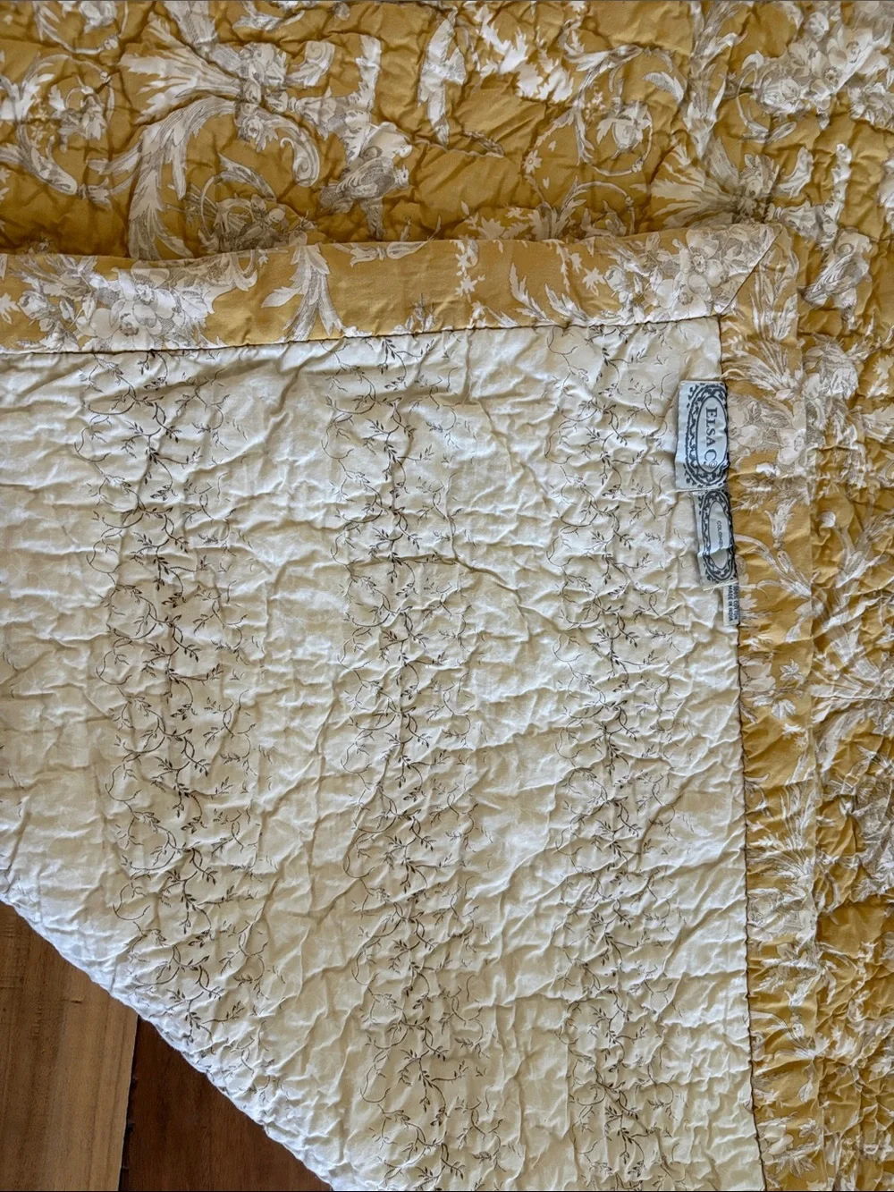 Elsa C Columbine Vintage Cotton Quilt French Country Boutis 60x60